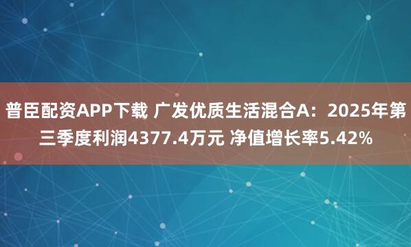 普臣配资APP下载 广发优质生活混合A:2025年第三季度利润4377.4万元 净值增长率5.42%