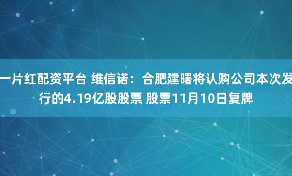 一片红配资平台 维信诺:合肥建曙将认购公司本次发行的4.19亿股股票 股票11月10日复牌